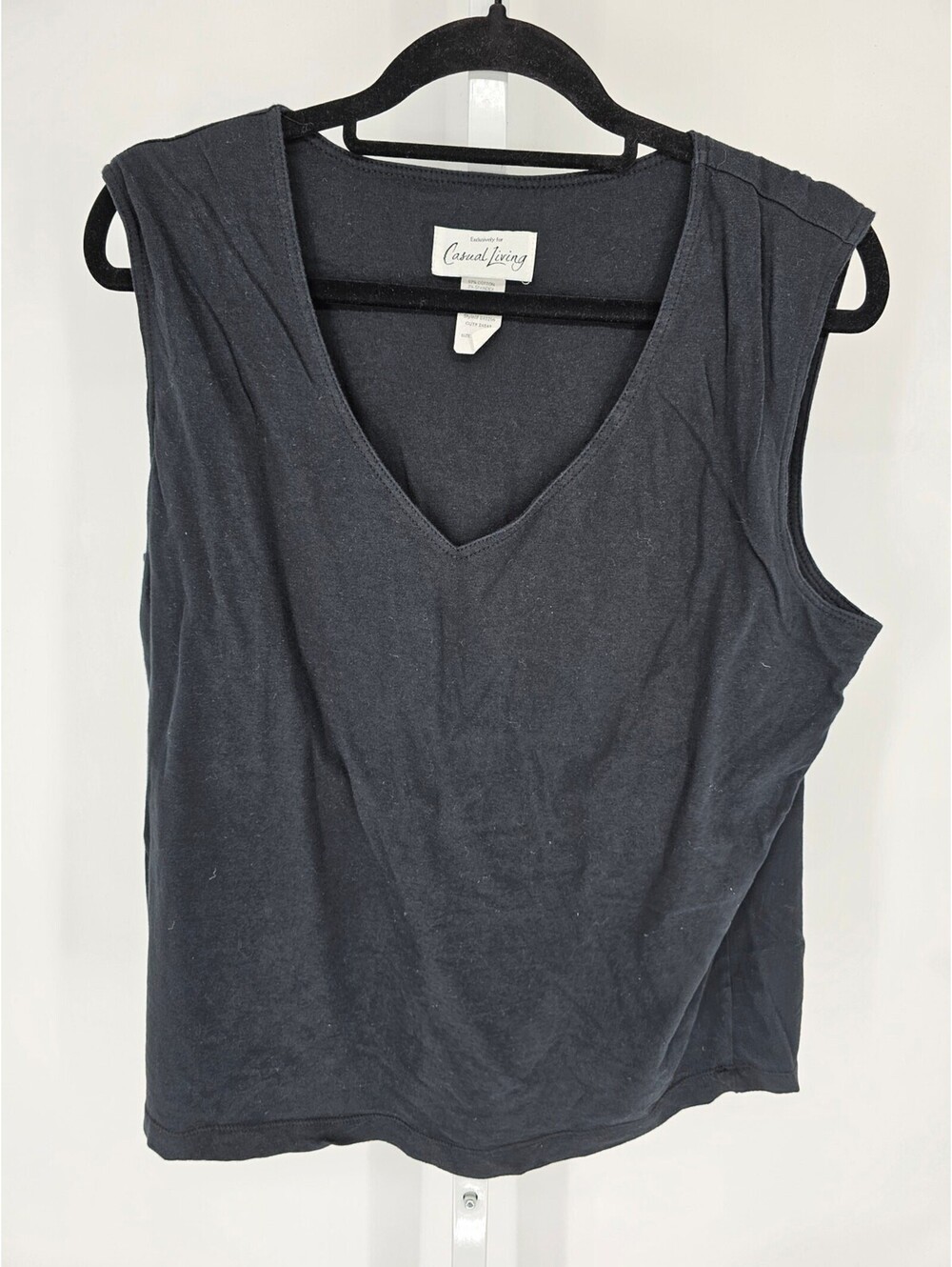 Casual Living womens Sz 1X V Neck Tank Top Black Cotton Blend